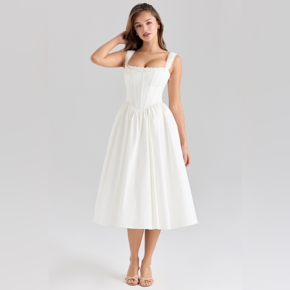 House of CB Amara White Stretch Cotton Corset Midi Dress - Picture 4 of 11